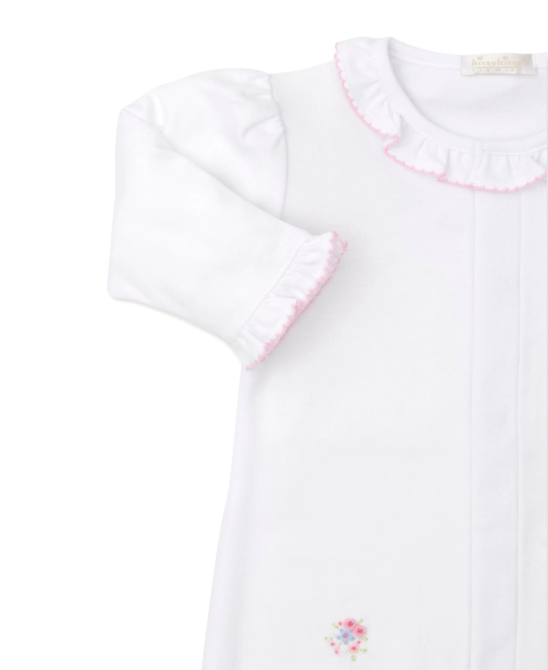 Convertible Gown, Hand Emb. SCE Floral, White/Pink