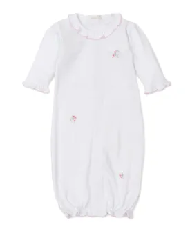 Convertible Gown, Hand Emb. SCE Floral, White/Pink