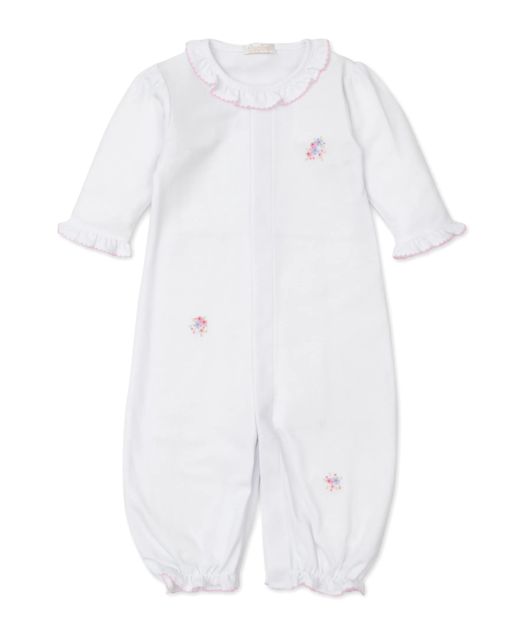 Convertible Gown, Hand Emb. SCE Floral, White/Pink