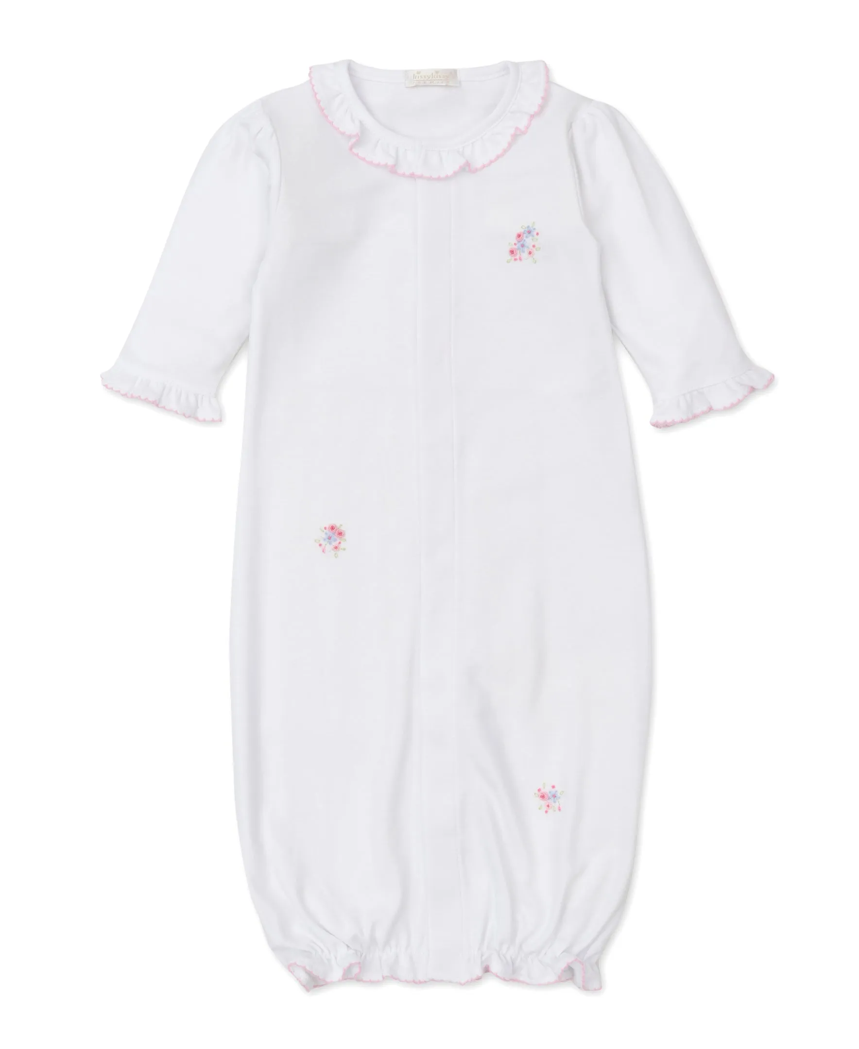 Convertible Gown, Hand Emb. SCE Floral, White/Pink