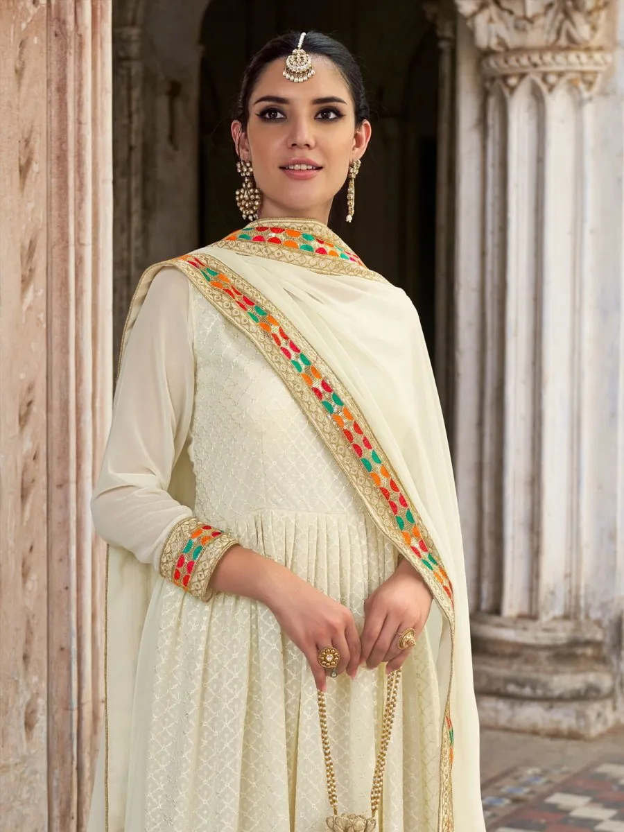 Cream Georgette Designer Gown