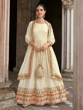 Cream Georgette Designer Gown