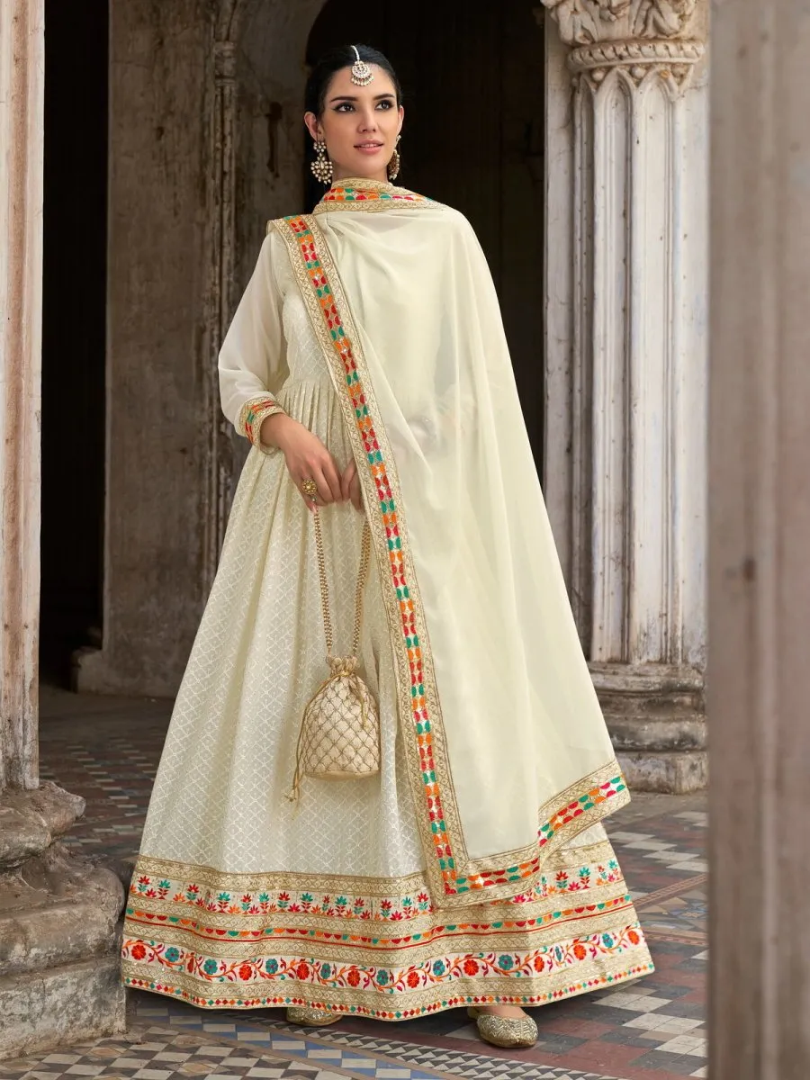 Cream Georgette Designer Gown