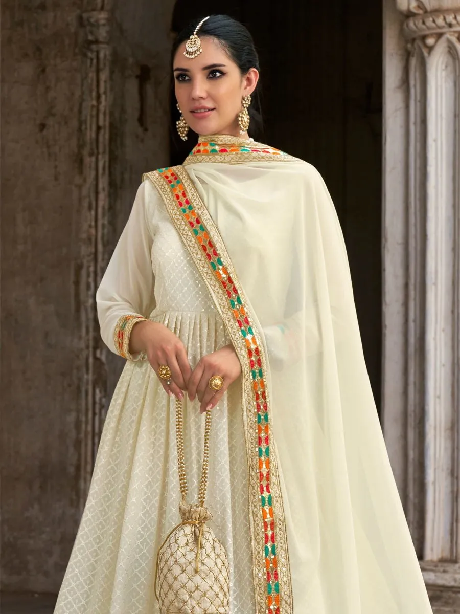 Cream Georgette Designer Gown