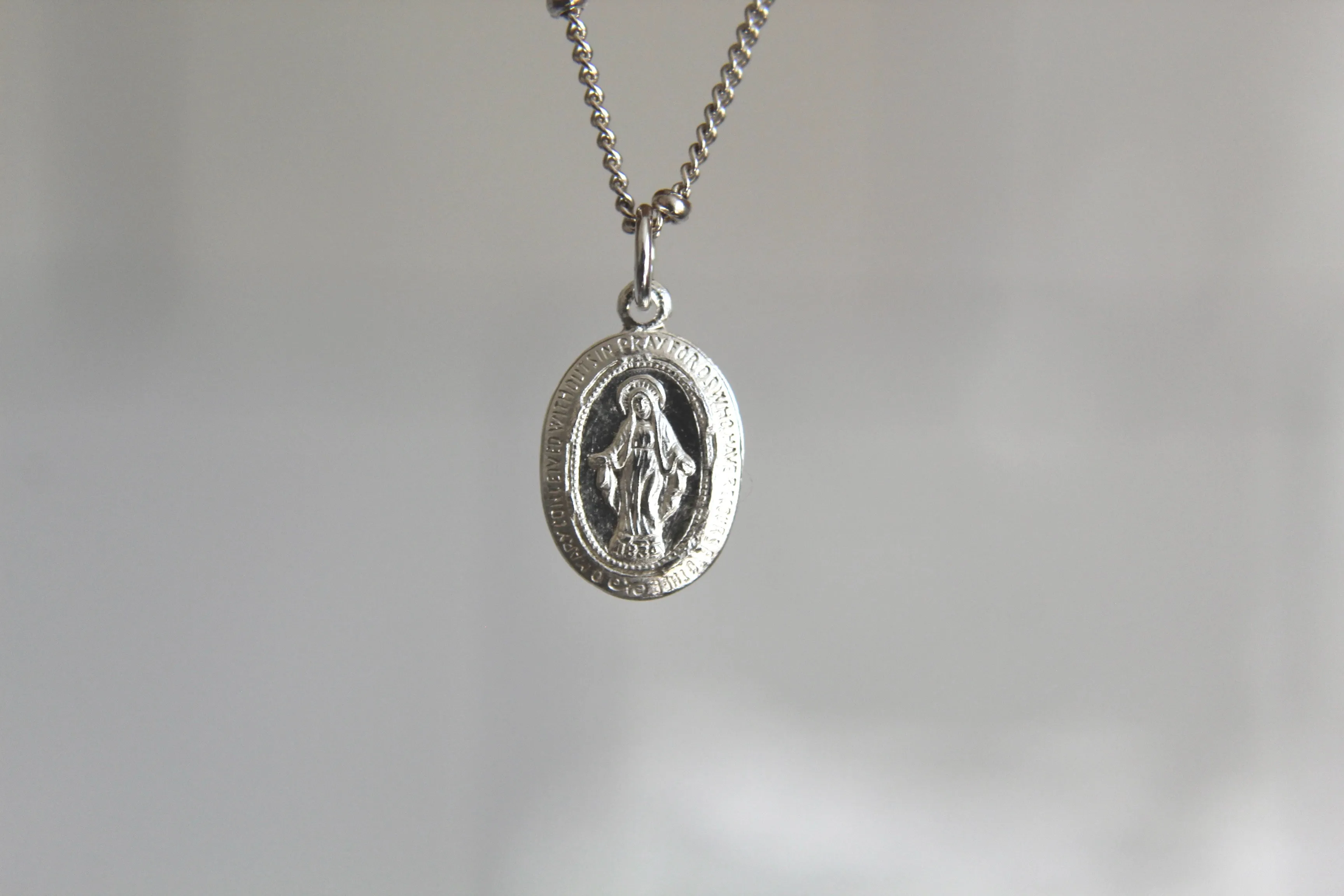Dainty Miraculous Medal Necklace in Silver