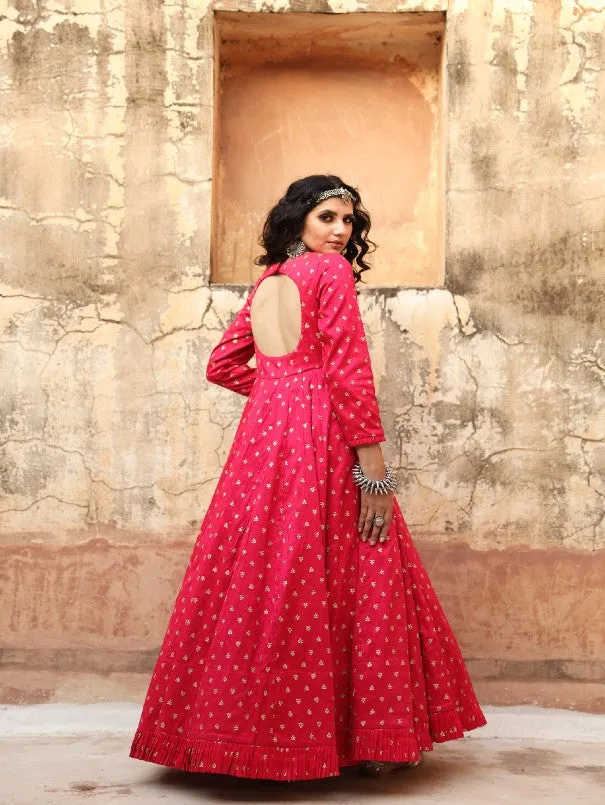 Daulat Pink Embroidered Cotton Silk Gown