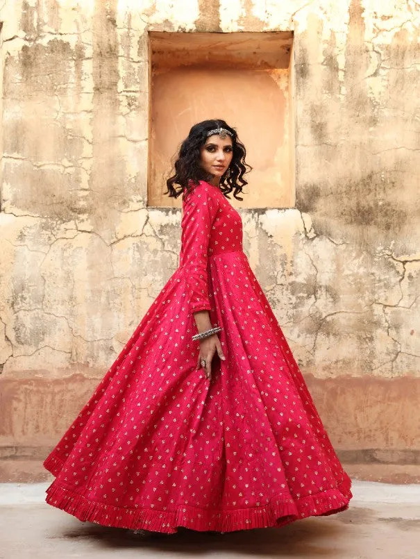 Daulat Pink Embroidered Cotton Silk Gown