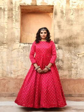 Daulat Pink Embroidered Cotton Silk Gown