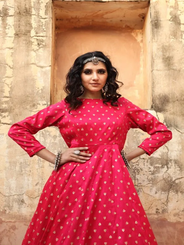 Daulat Pink Embroidered Cotton Silk Gown
