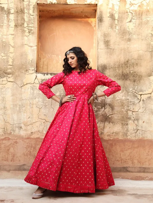 Daulat Pink Embroidered Cotton Silk Gown