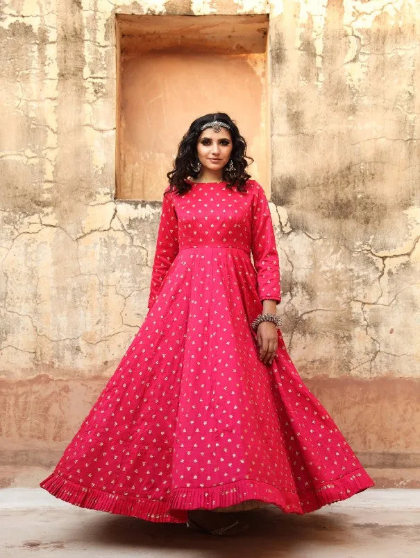 Daulat Pink Embroidered Cotton Silk Gown