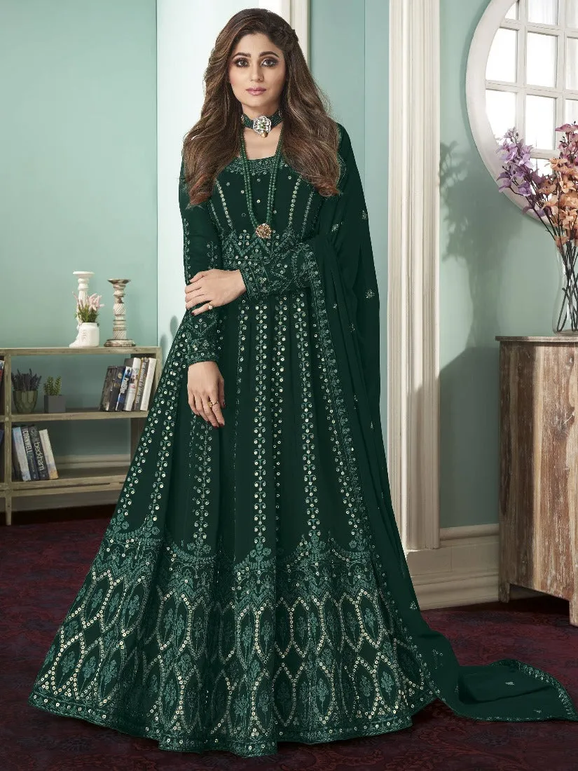 Dazzling Green Anarkali Gown Featuring Shamita Shetty