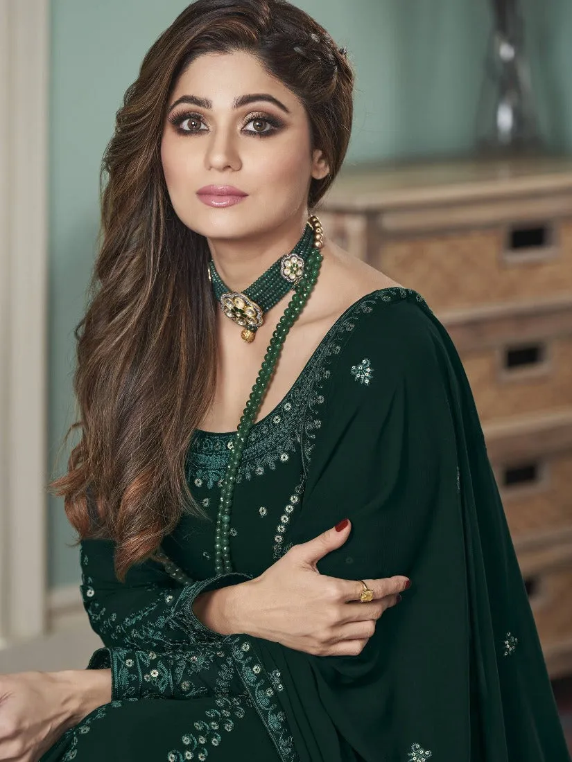 Dazzling Green Anarkali Gown Featuring Shamita Shetty