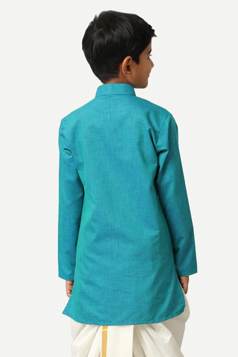 Exotic - Aqua Blue Kurta and Panchakacham 2 In 1 Set For Kids | Uathayam