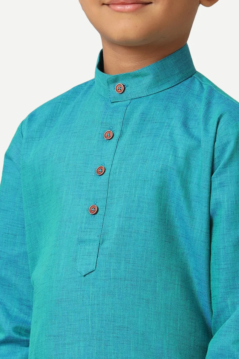 Exotic - Aqua Blue Kurta and Panchakacham 2 In 1 Set For Kids | Uathayam