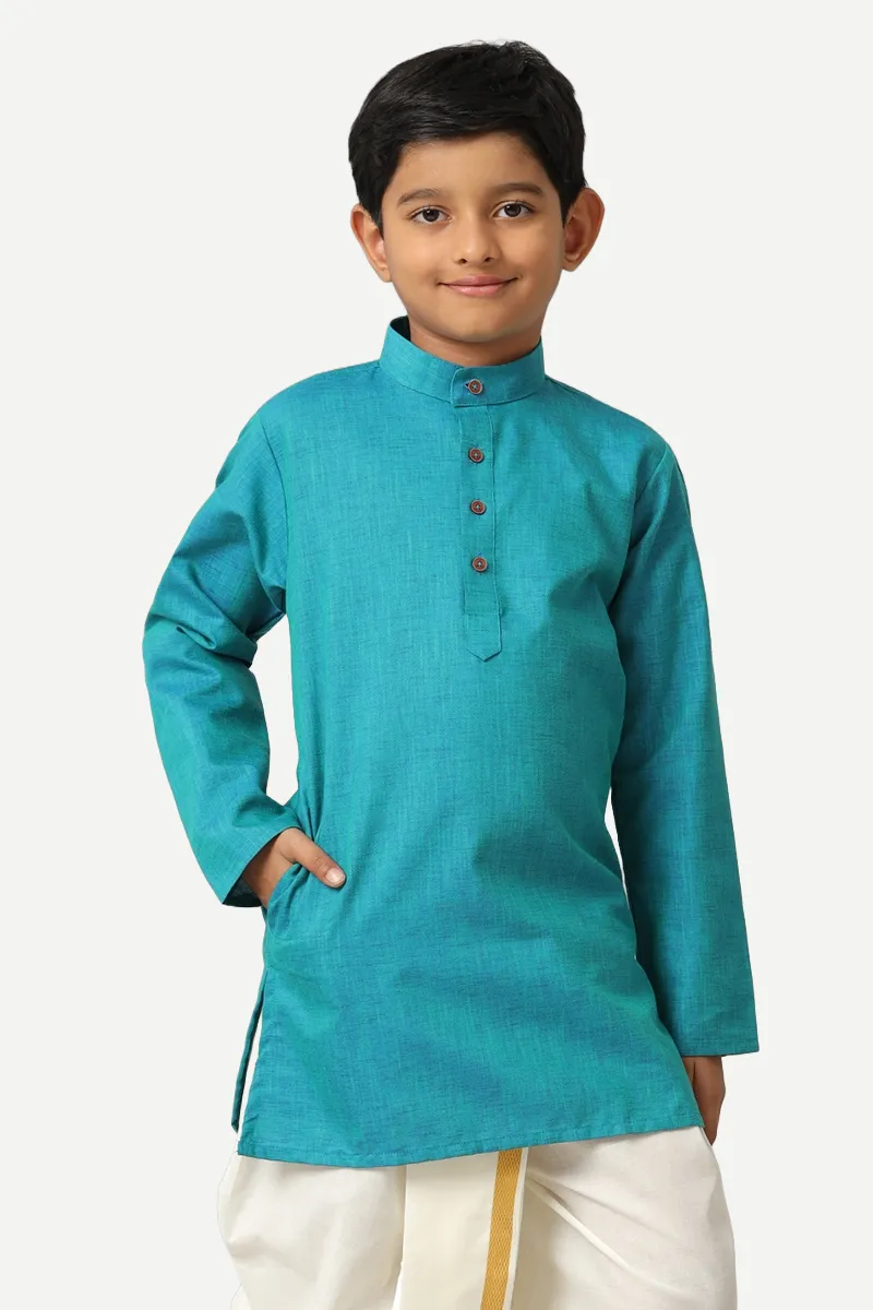 Exotic - Aqua Blue Kurta and Panchakacham 2 In 1 Set For Kids | Uathayam