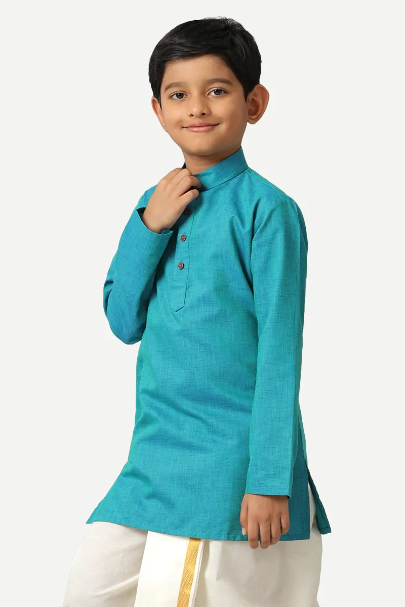 Exotic - Aqua Blue Kurta and Panchakacham 2 In 1 Set For Kids | Uathayam