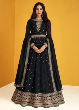 Fabulous Black Silk Festive Long Anarkali Featuring Sonam Bajwa