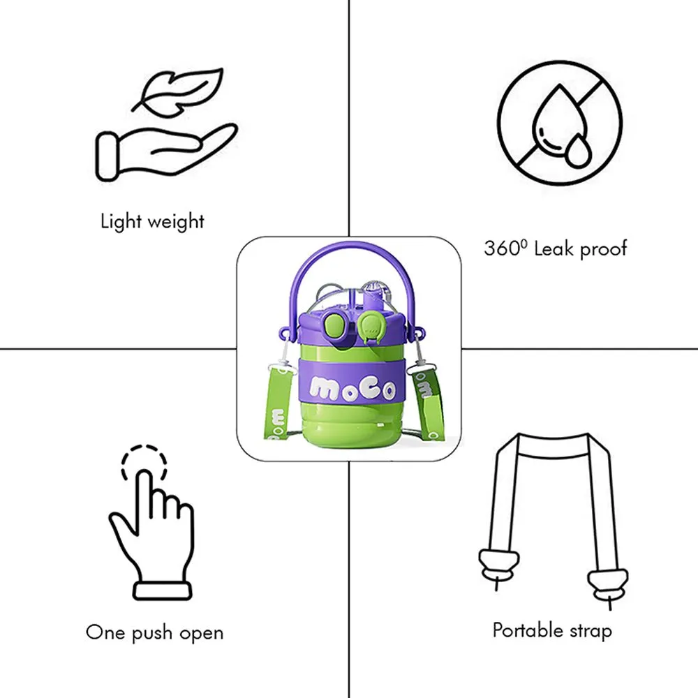 Green & Purple 2 way Lid Style Moco Kids Water, 600 ml