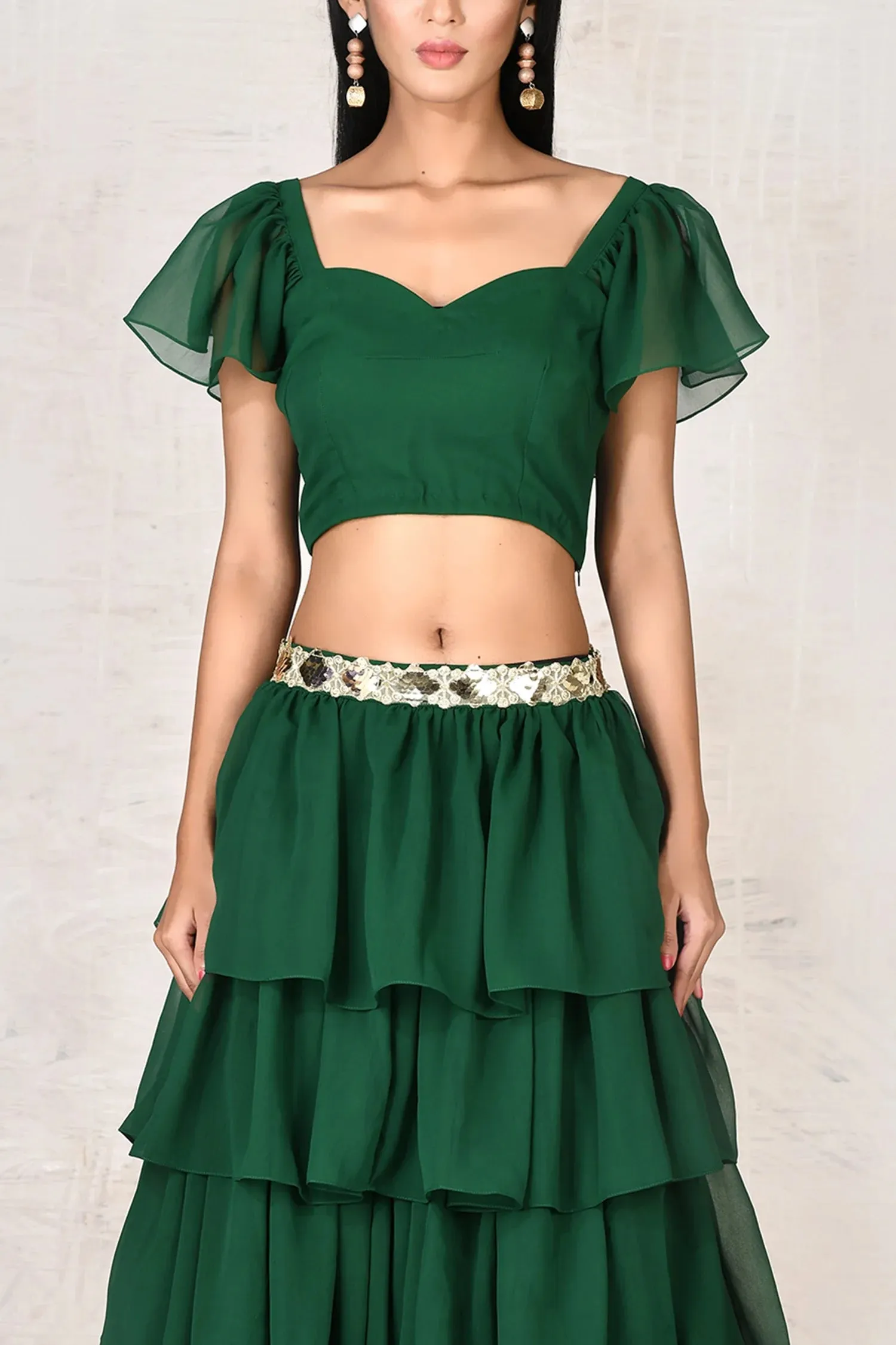 Green Crop Top Skirt Set