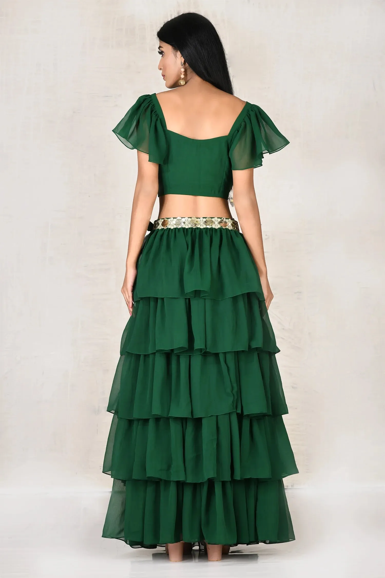 Green Crop Top Skirt Set