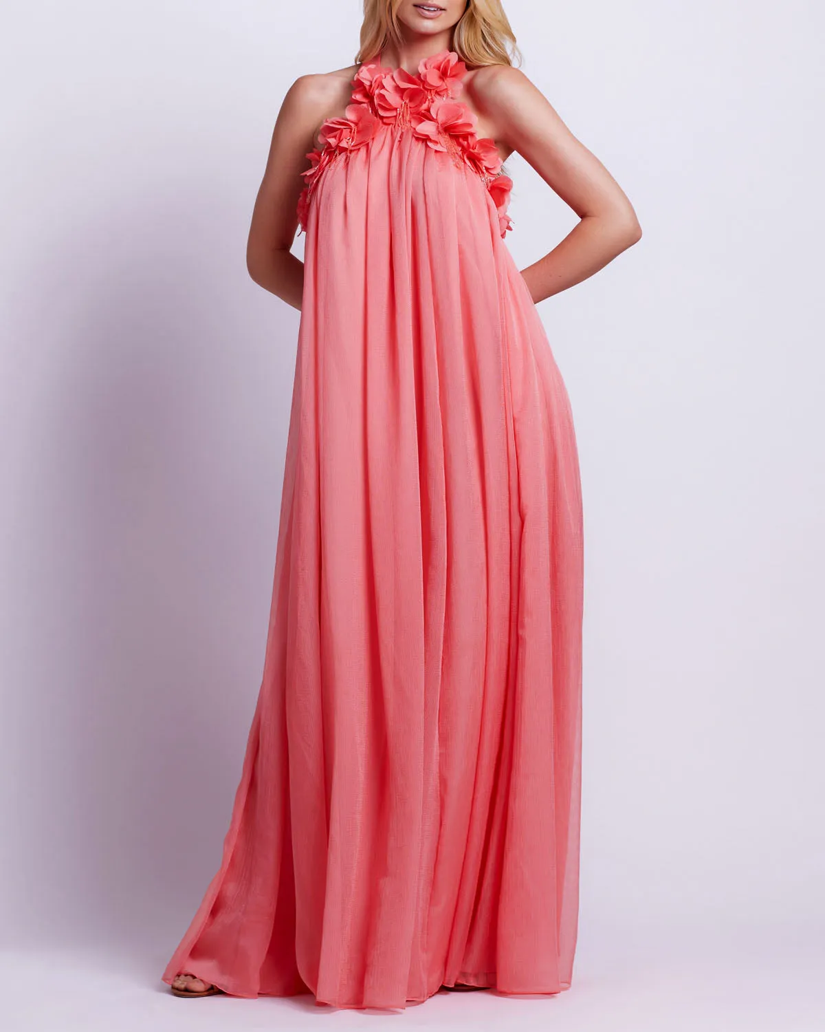 Hand-Embroidered 3D Flower Gown