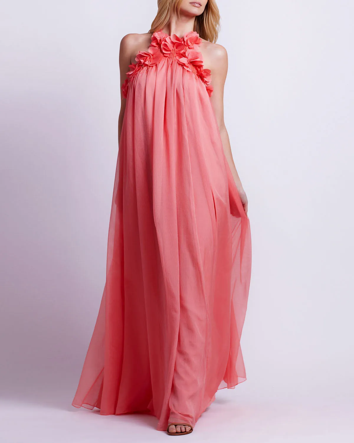 Hand-Embroidered 3D Flower Gown