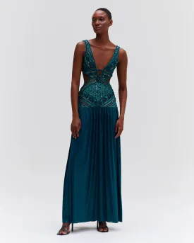 Hand Embroidered Cutout Jersey Gown