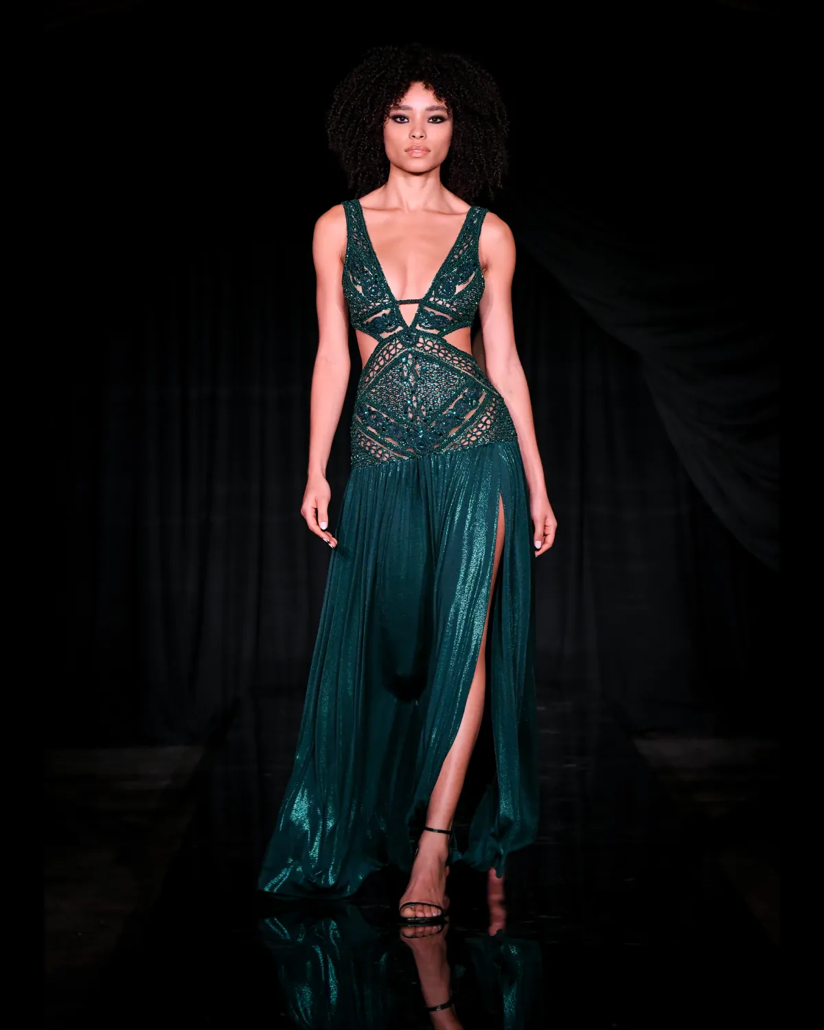 Hand Embroidered Cutout Jersey Gown