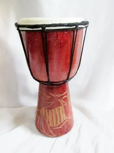 Handmade 10" Wood Carved BIRD DJEMBE Skin DRUM Circle PERCUSSION MUSIC Africa