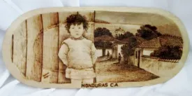 Handmade 24" LINZE HONDURAS Carved CHILD Wood TRAY Platter Original Art Display