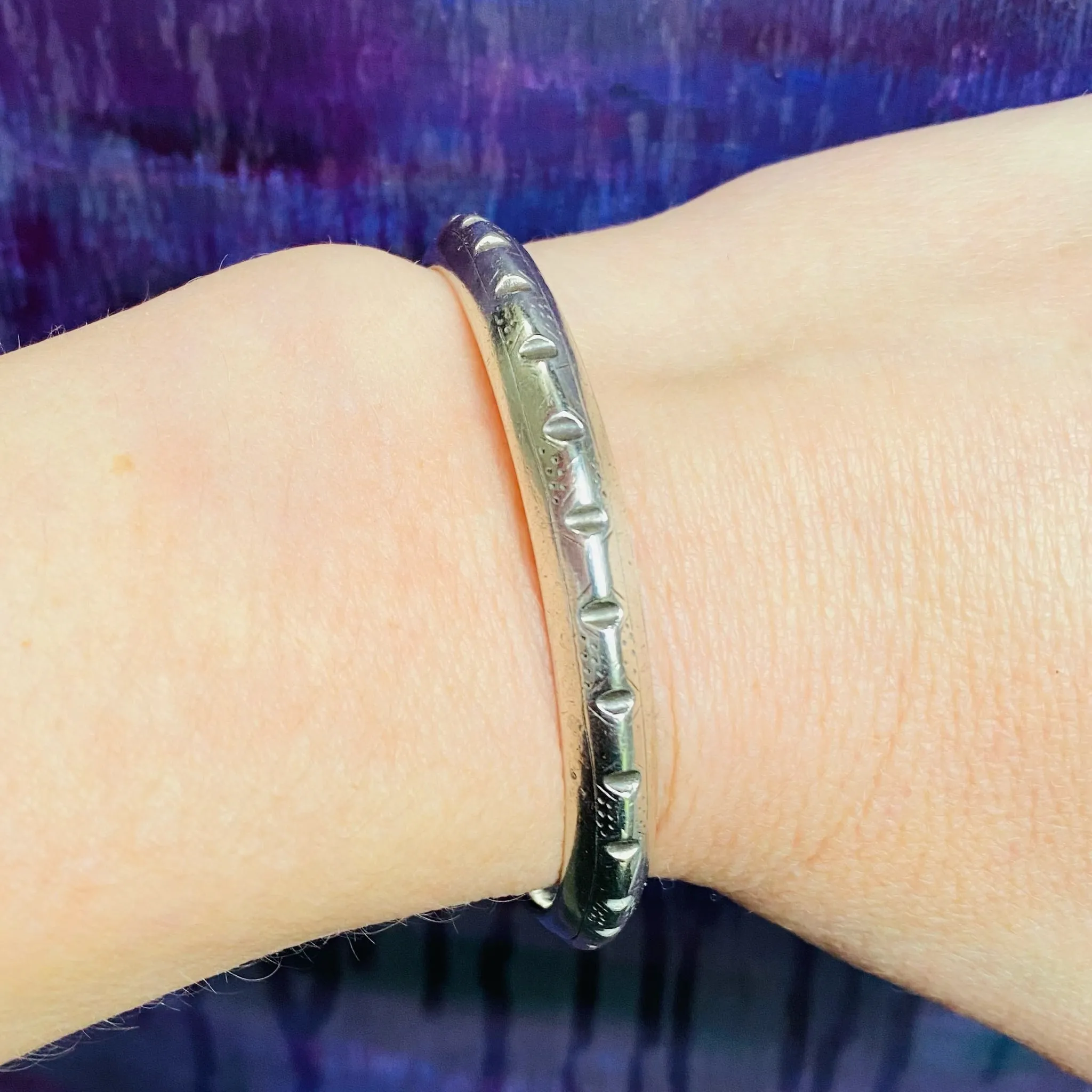 Heavy Coin Silver Bangle Bracelet in Small Size