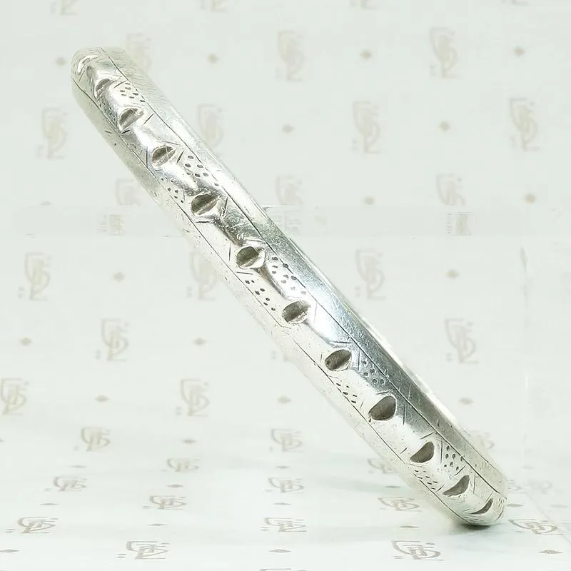 Heavy Coin Silver Bangle Bracelet in Small Size