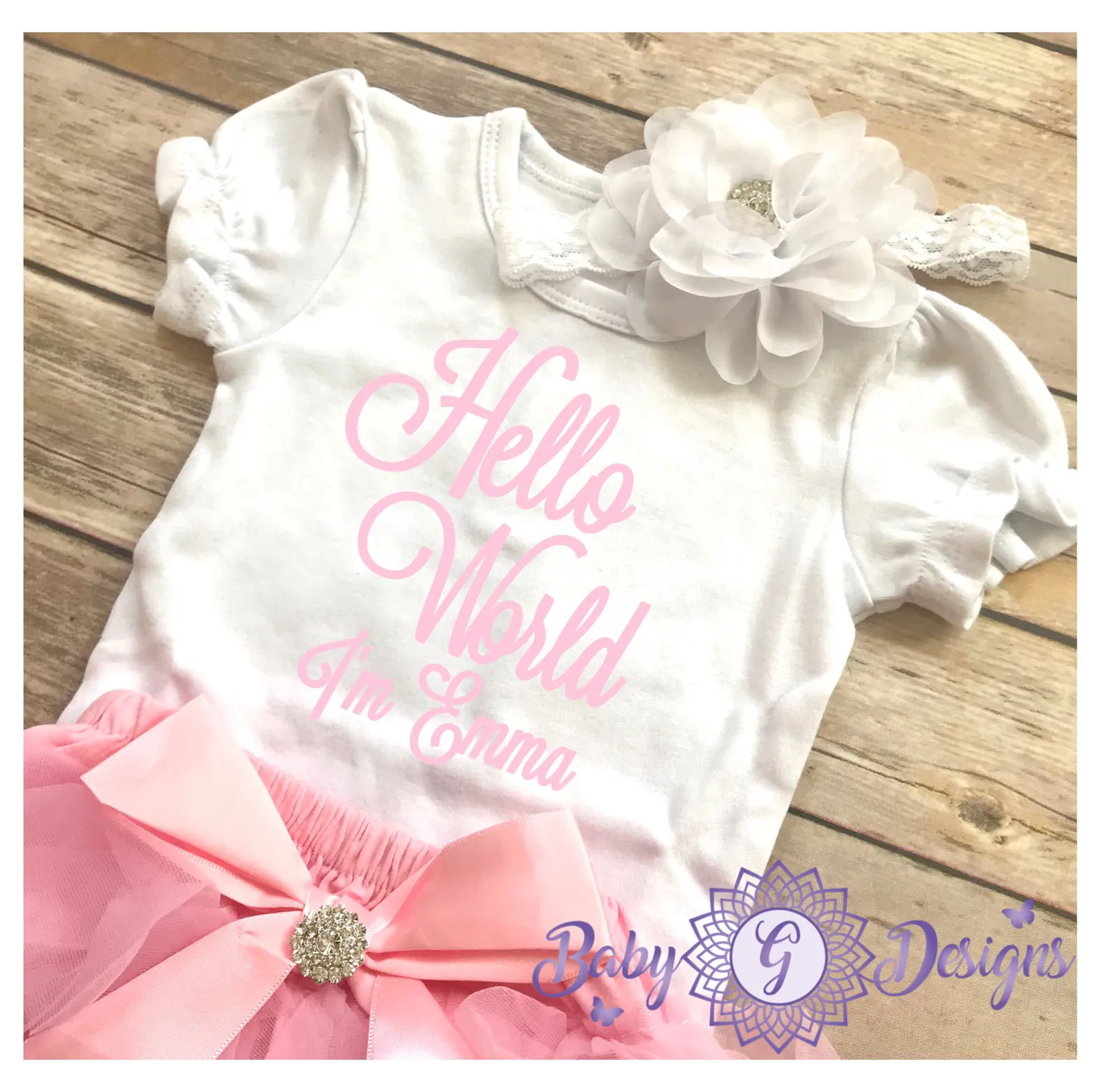 Hello World personalized -pink