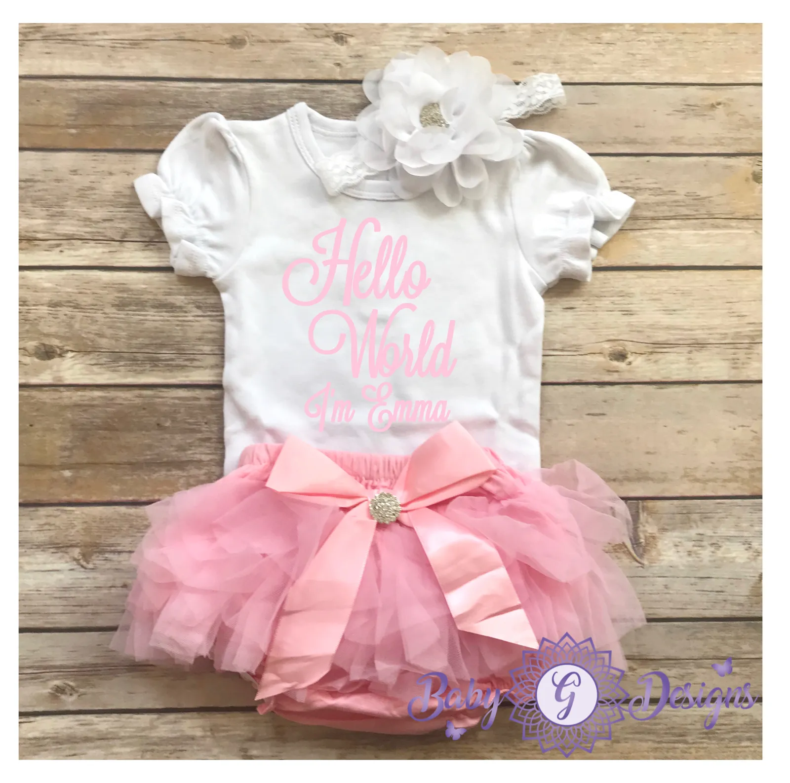Hello World personalized -pink