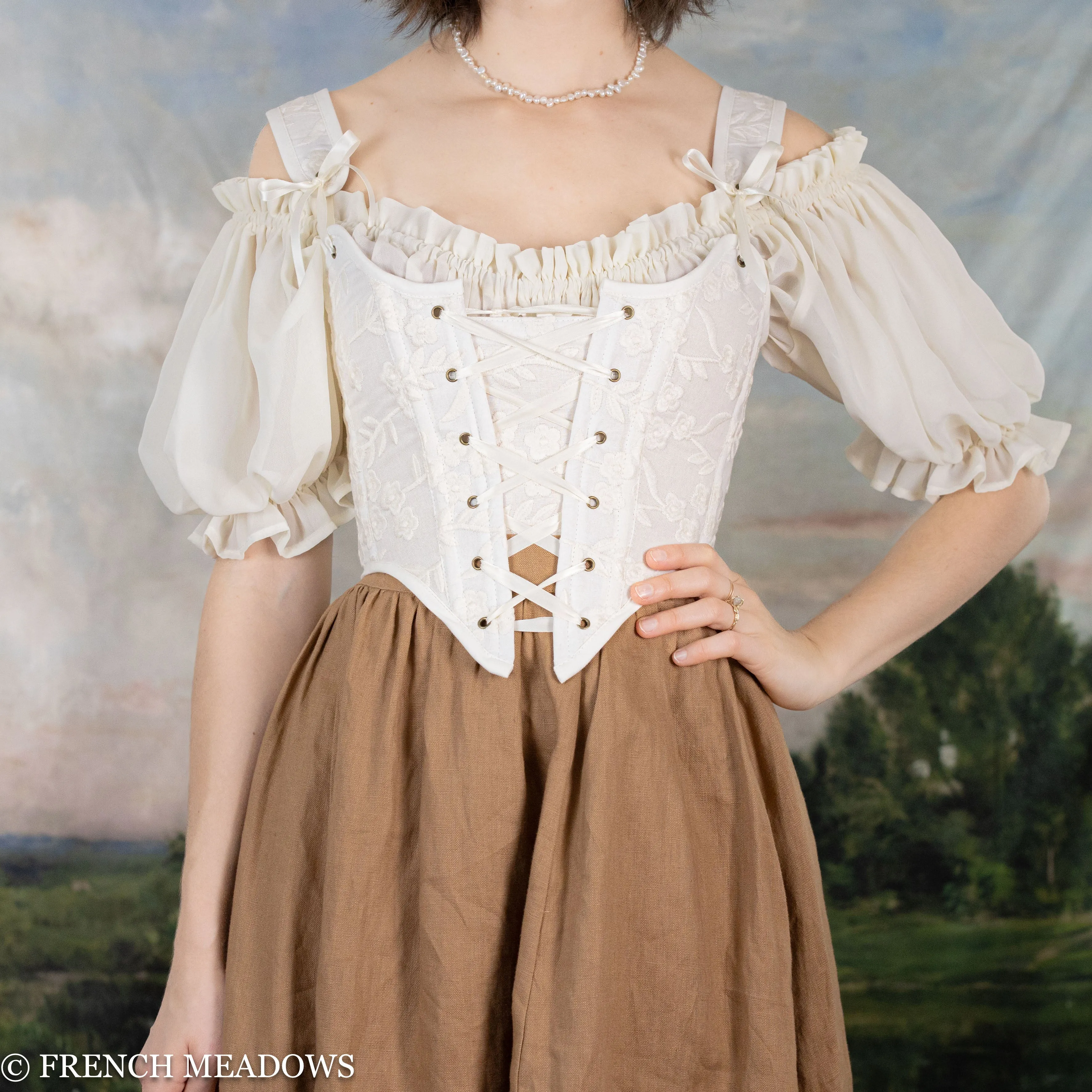 Ivory Embroidered Floral Renaissance Bodice