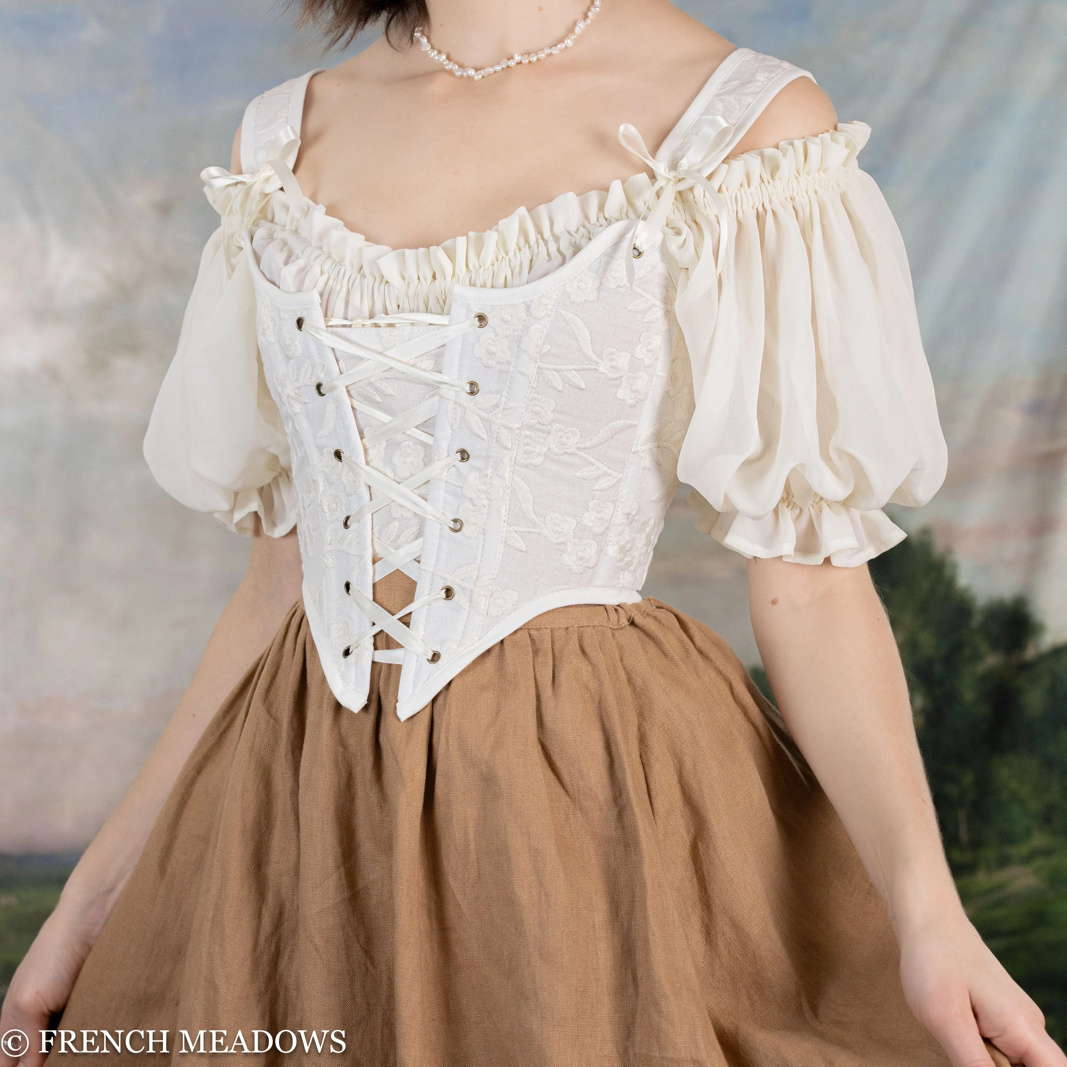Ivory Embroidered Floral Renaissance Bodice