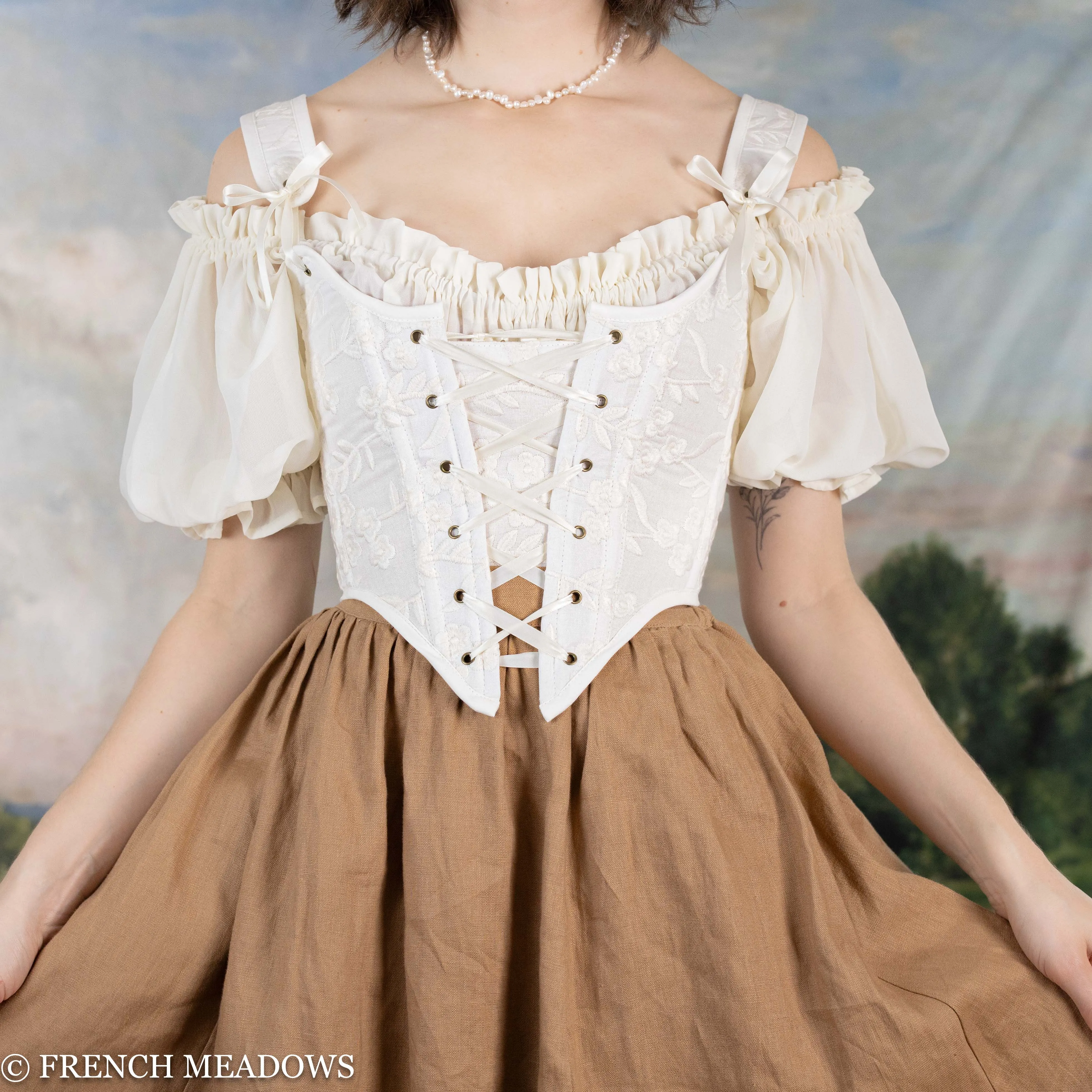 Ivory Embroidered Floral Renaissance Bodice