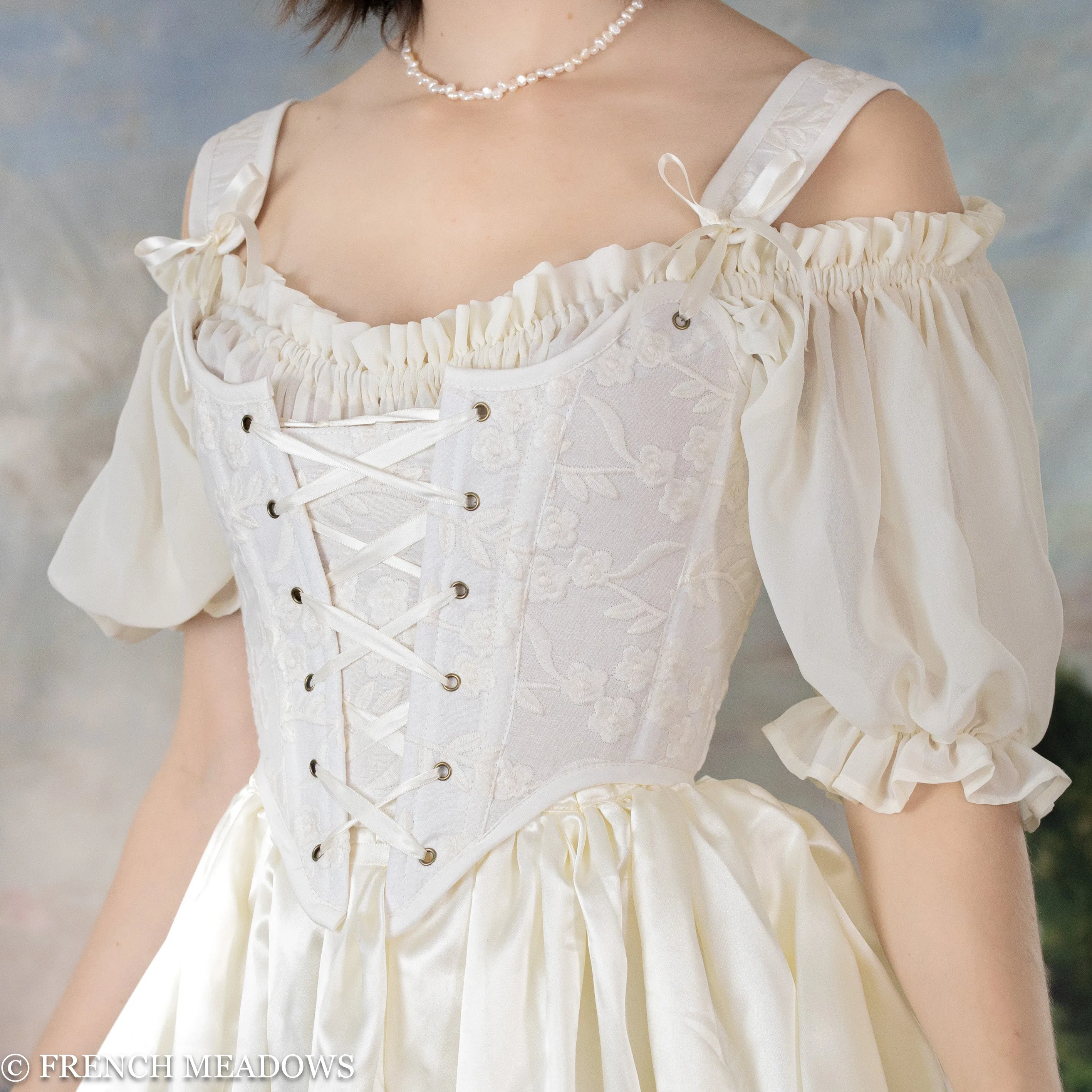 Ivory Embroidered Floral Renaissance Bodice