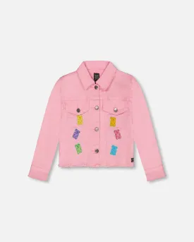 Jean Jacket With Embroidery Pink And Multicolored Gummies