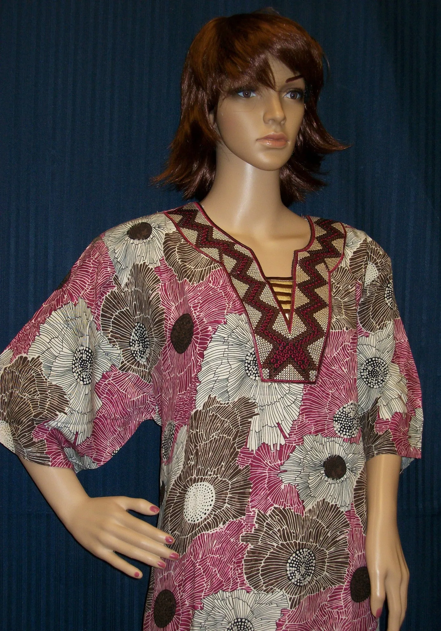 Maxi 1128 Kaftan Maroon Linen Jalabiya Sleep Wear Shieno