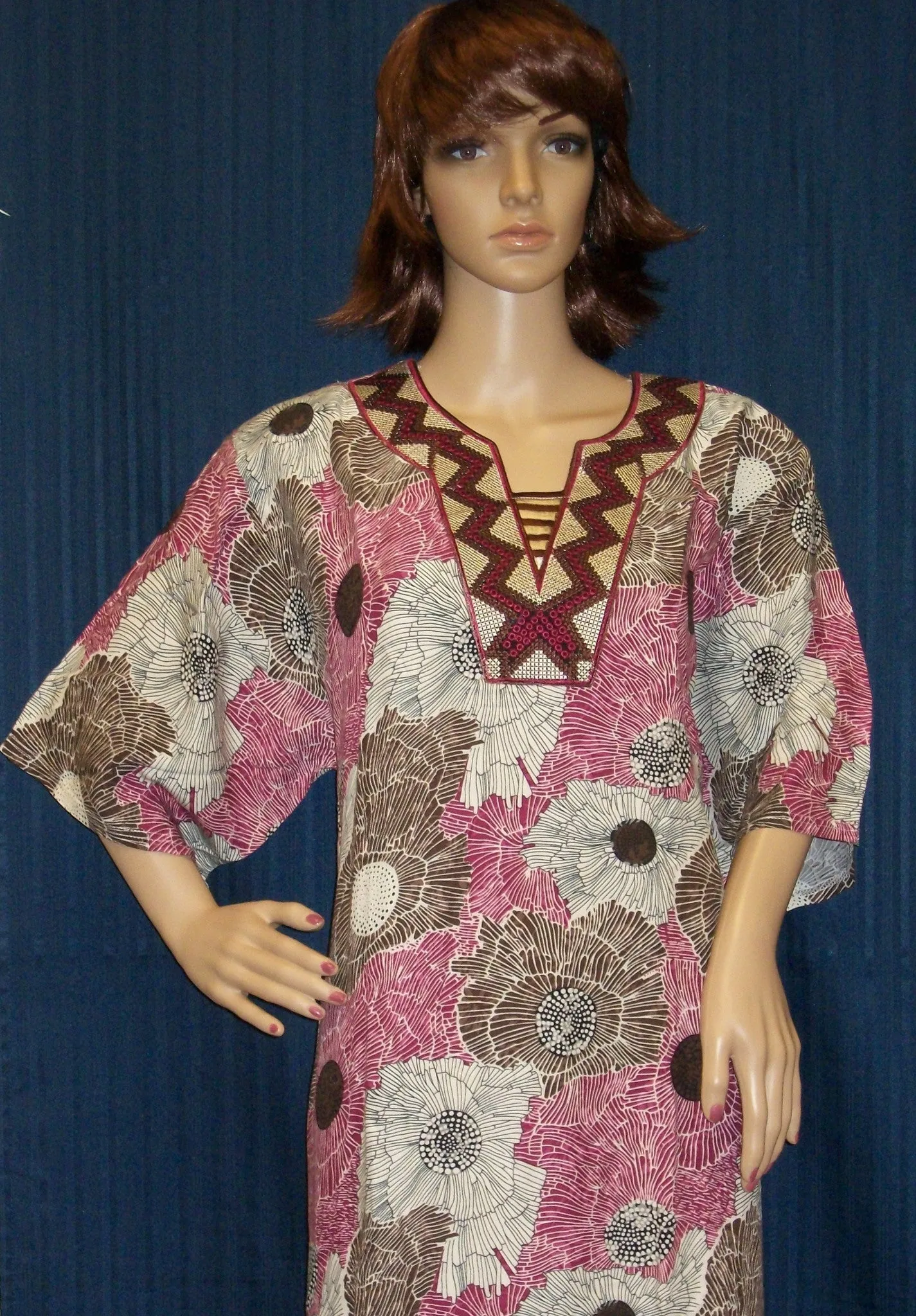 Maxi 1128 Kaftan Maroon Linen Jalabiya Sleep Wear Shieno