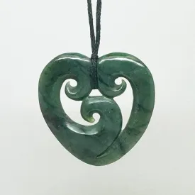Medium 5cm Genuine NZ Greenstone Heart Necklace with 3 Koru