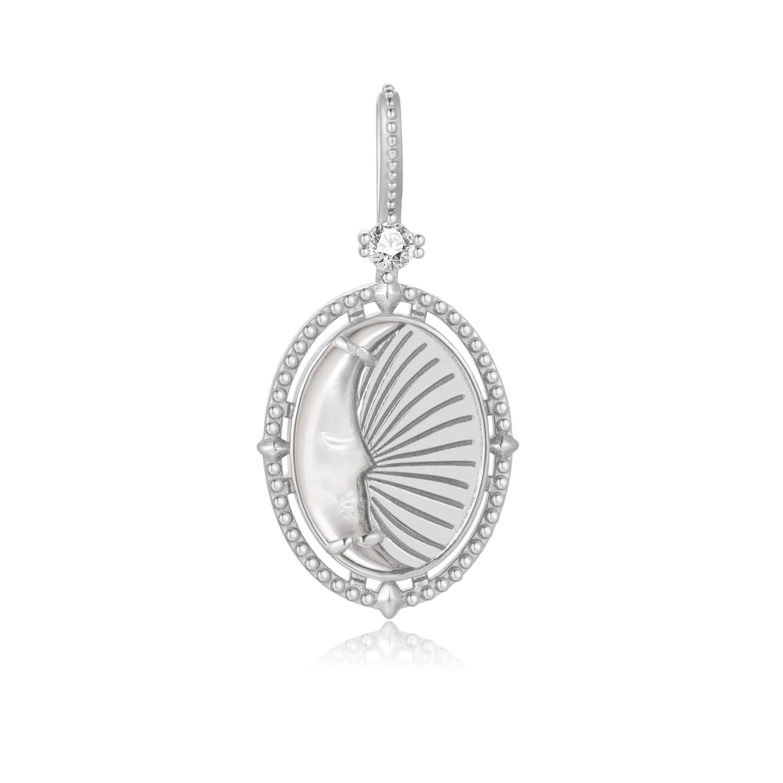 Mother of Pearl Silver Double-Sided Sun & Moon Pendant - Moon Child