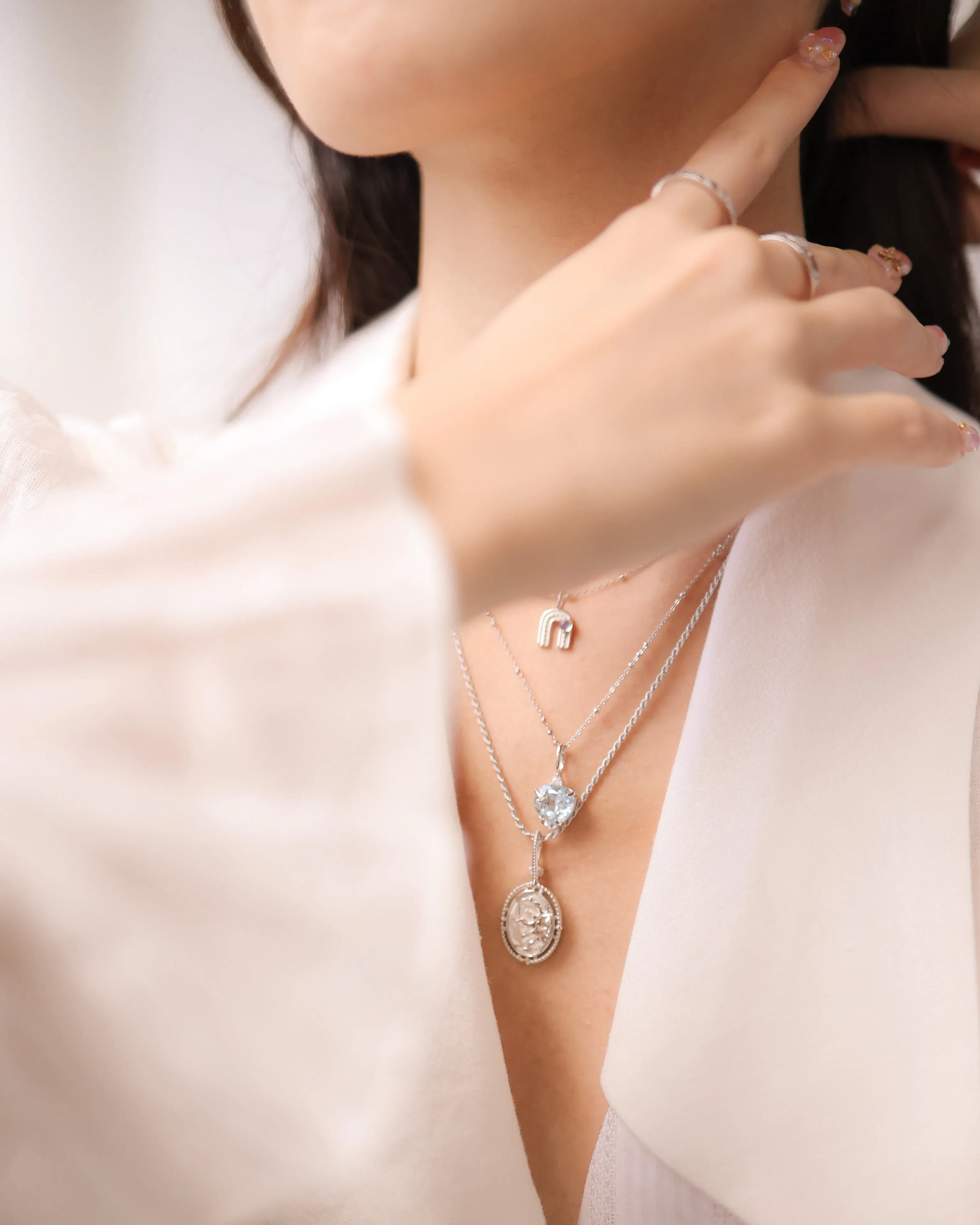 Mother of Pearl Silver Double-Sided Sun & Moon Pendant - Moon Child