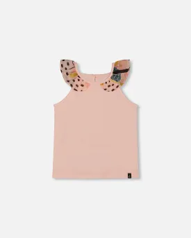 Organic Cotton Tank Top With Frill Pink And Black Butterfly