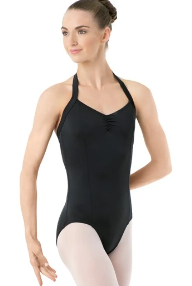 Pinch-Front Halter Black Leotard -- Adult 5007