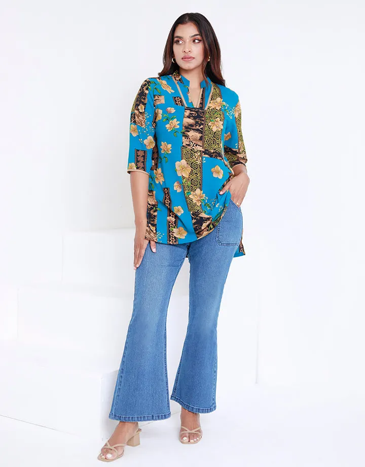 Printed Kurtha with Contrasting Piping