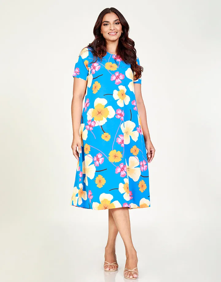 Printed Round Neck Dress with Pockets