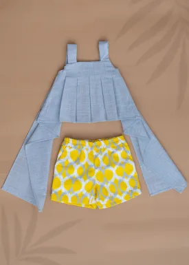 Pure Cotton Pleated Top and Shorts | Girls | Yellow Sunshine